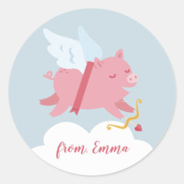 Cupid Pig Valentinsticker Runder Aufkleber