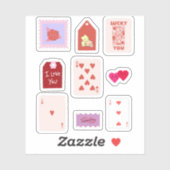 Cupid Pink Liebe Cards & Hearts Aufkleber (Blatt)