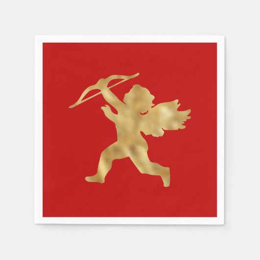 Cupid Red Gold Valentine Serviette (Vorderseite)