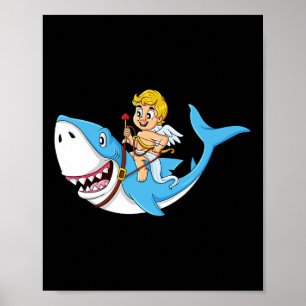Cupid Riding Shark Valentinstag Fun Boys Girls K Poster