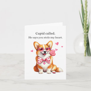Cupid rief an – Lustige Corgi Valentinstagskarte Karte