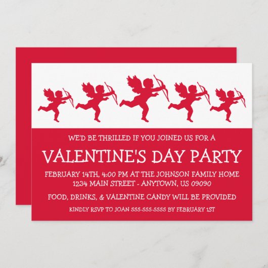 Cupid Silhouette Valetinstag (rot) Einladung (Vorne/Hinten)
