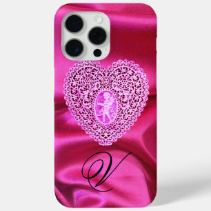CUPID SPITZEN HERZ SEIDE ROSA FUCHSIA STOFF MONOGR iPhone 15 PRO MAX HÜLLE