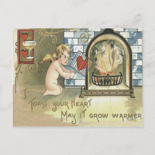 Cupid Toast Herz Kamin Postkarte