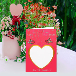 Cupid- und Herzrahmen hinzufügen Ihre Foto-Karte Feiertagskarte