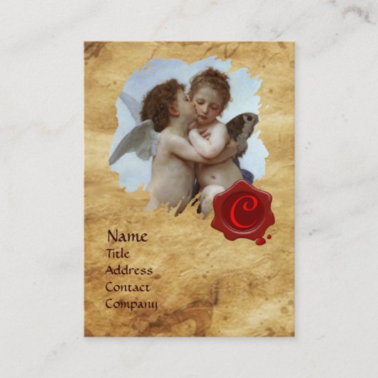 Cupid und Psyche als Kinder MONOGRAMM-Parchment Visitenkarte (Vorderseite)
