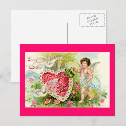 Cupid Valentine Roses Postkarte (Vorne/Hinten)
