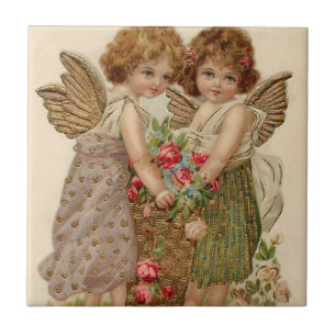 Cupido Cherub Engel Rose Vergissmeinnicht Fliese