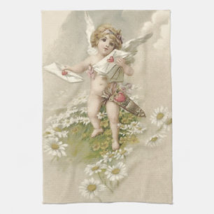 Cupido Cherub Engel Valentinstag Gänseblümchen Geschirrtuch