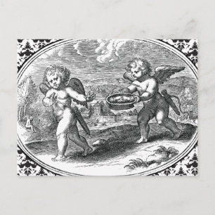 Cupido verliebt Vintage Romantisch Elegant Schwarz Postkarte