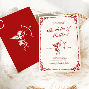 Cupidos Pfeil Rote Vintage-Hochzeit Einladung