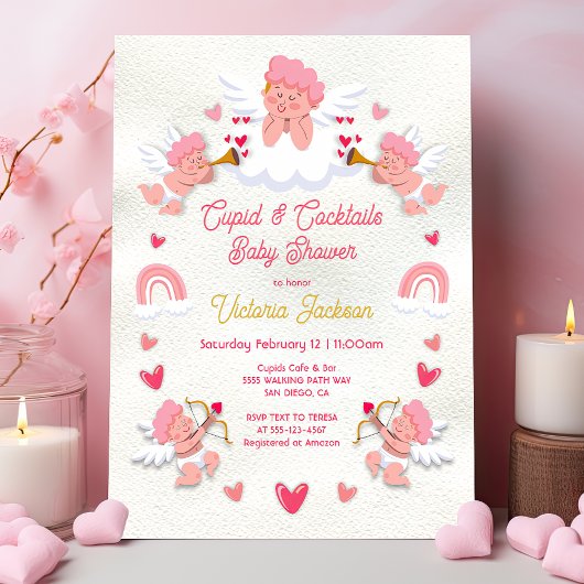 Cupids and Cocktails Valentinstag Babydusche Einladung