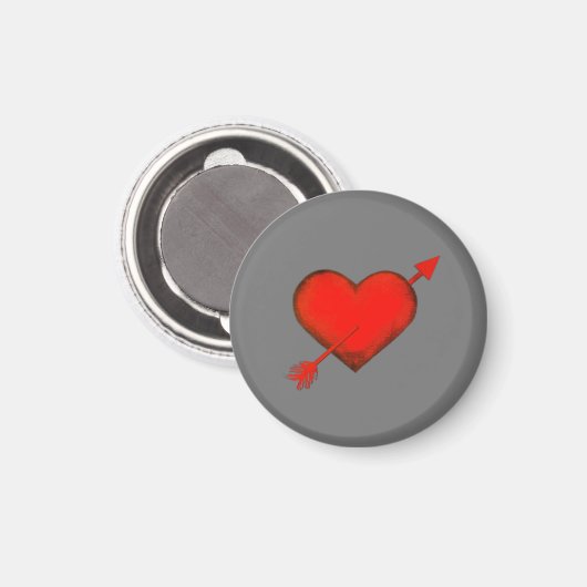 Cupid's Arrow Red auf Gray Button Magnet (Vorderseite/Rückseite)