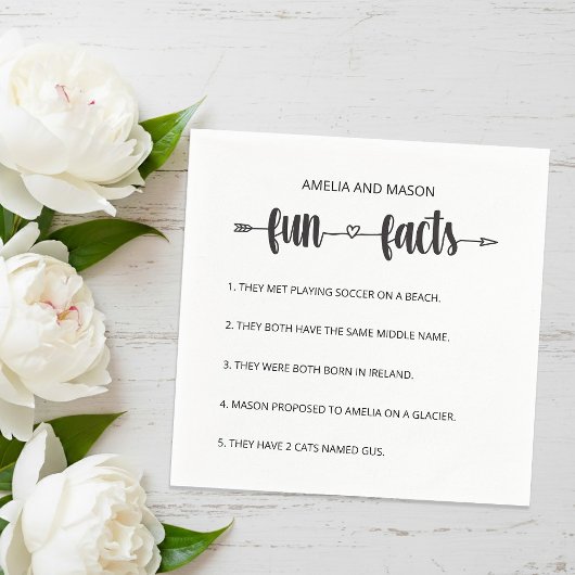 Cupid's Arrow Script Minimal Fun Facts Wedding Serviette