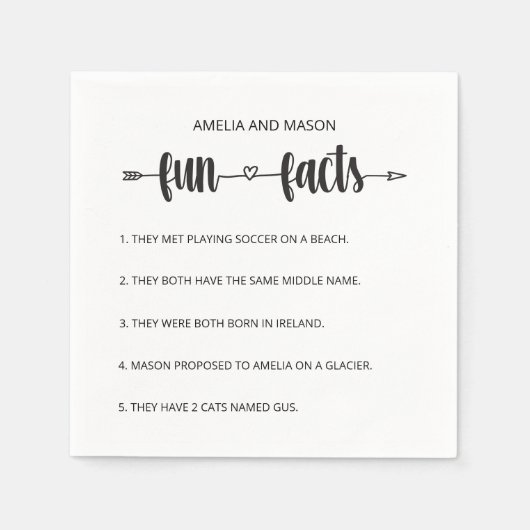Cupid's Arrow Script Minimal Fun Facts Wedding Serviette (Vorderseite)