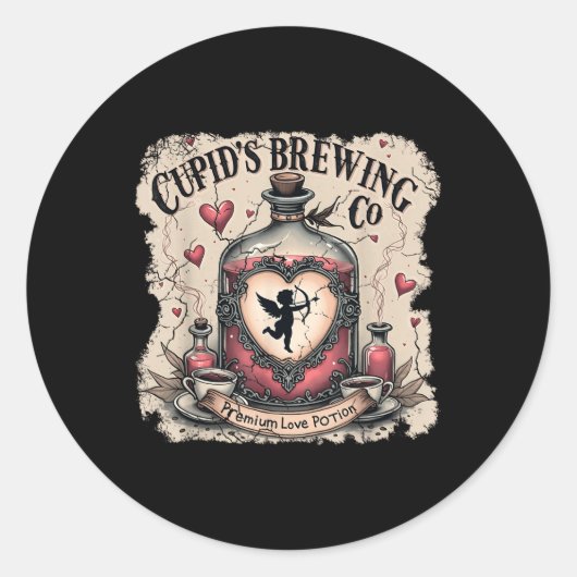 Cupids Brewing Co Liebe Pools Funny Valentine Runder Aufkleber (Vorderseite)