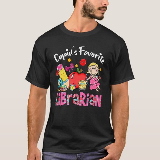 Cupid's Favorite Libararian Apple Cute Cupid Valen T-Shirt (Vorderseite)