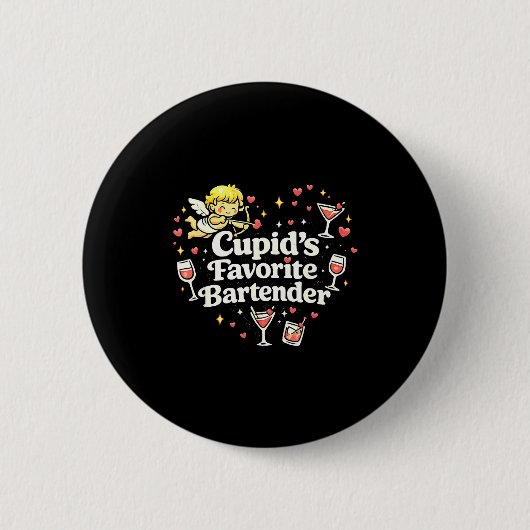 Cupids Lieblings-Barkeeper lustiges Valentinsgeträ Button (Vorderseite)