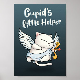 Cupid's Little Helper Velentines Cat Poster