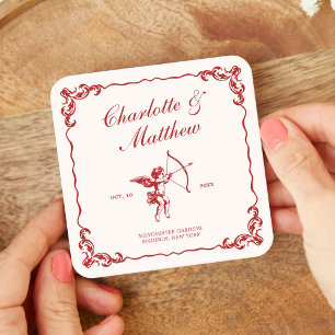 Cupids Pfeil Rote Vintage-Hochzeit Rechteckiger Pappuntersetzer