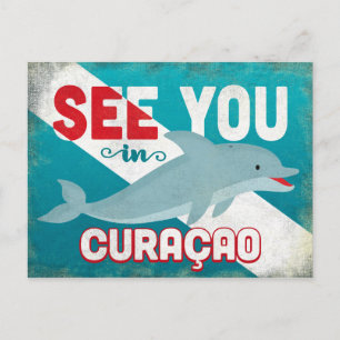 Curaçao-Delfin - Retro Vintage Reise Postkarte
