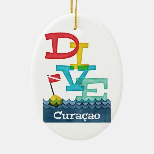 Curaçao Dive - farbenfrohe Scuba Keramik Ornament (Hinten)