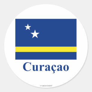 Curacao-Flagge mit Name auf Niederländisch Runder Aufkleber