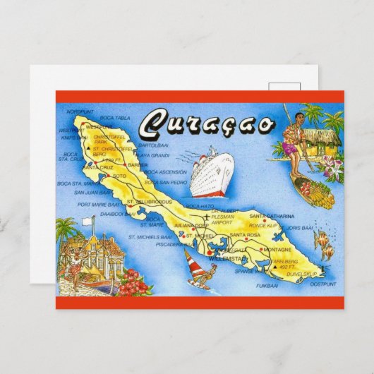 Curacao Island Karte Postkarte (Vorne/Hinten)
