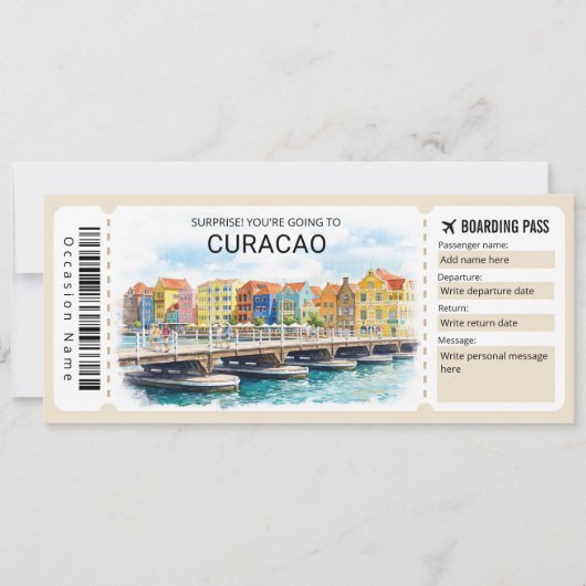 Curaçao-Reise-Boarding-Pass-Ticket Einladung (Vorderseite)