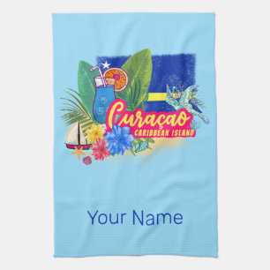Curaçao Retro-Karibikinsel mit Schildkröte Vintage Geschirrtuch