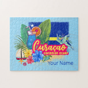 Curaçao Retro-Karibikinsel mit Schildkröte Vintage Puzzle