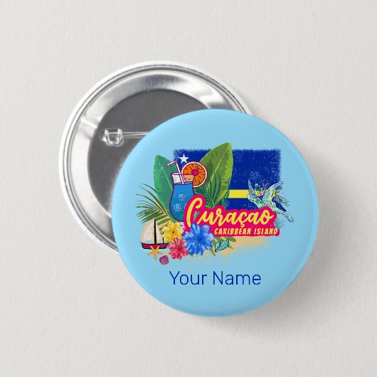 Curacao Retro-Karibische Insel mit Schildkröte Vin Button (Vorne & Hinten)