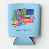 Curacao Retro-Karibische Insel mit Schildkröte Vin Dosenkühler (Vorderseite)