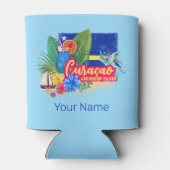 Curacao Retro-Karibische Insel mit Schildkröte Vin Dosenkühler (Rückseite)