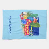 Curacao Retro-Karibische Insel mit Schildkröte Vin Geschirrtuch (Horizontal)