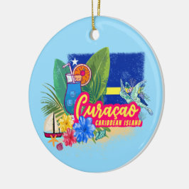 Curacao Retro-Karibische Insel mit Schildkröte Vin Keramik Ornament