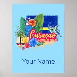 Curacao Retro-Karibische Insel mit Schildkröte Vin Poster