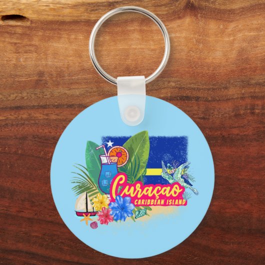 Curacao Retro-Karibische Insel mit Schildkröte Vin Schlüsselanhänger (Vorderseite)