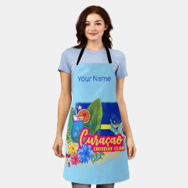 Curacao Retro-Karibische Insel mit Schildkröte Vin Schürze