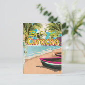 Curacao Retro Vacation Travel Poster Postkarte (Stehend Vorderseite)