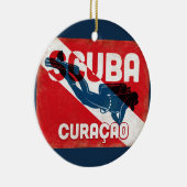 Curaçao Scuba Diver - Blue Retro Keramik Ornament (Rechts)