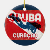 Curaçao Scuba Diver - Blue Retro Keramik Ornament (Hinten)
