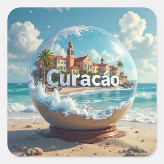 Curacao Strand Kuste Globus Quadratischer Aufkleber (Vorderseite)