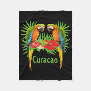 Curacao Vacation Parrots Tropische Blume Green Pa Fleecedecke