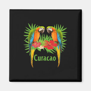 Curacao Vacation Parrots Tropische Blume Green Pa Magnet
