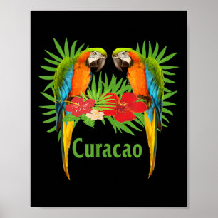 Curacao Vacation Parrots Tropische Blume Green Pa Poster