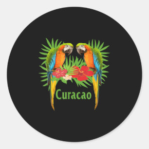 Curacao Vacation Parrots Tropische Blume Green Pa Runder Aufkleber
