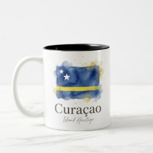 Curaçao-Wasserfarbenflagge   Karibisches Erbe Zweifarbige Tasse