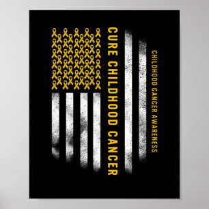 Cure Children Cancer Gold Ribbon USA Flag Support Poster