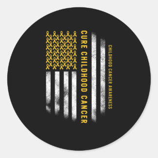 Cure Children Cancer Gold Ribbon USA Flag Support Runder Aufkleber